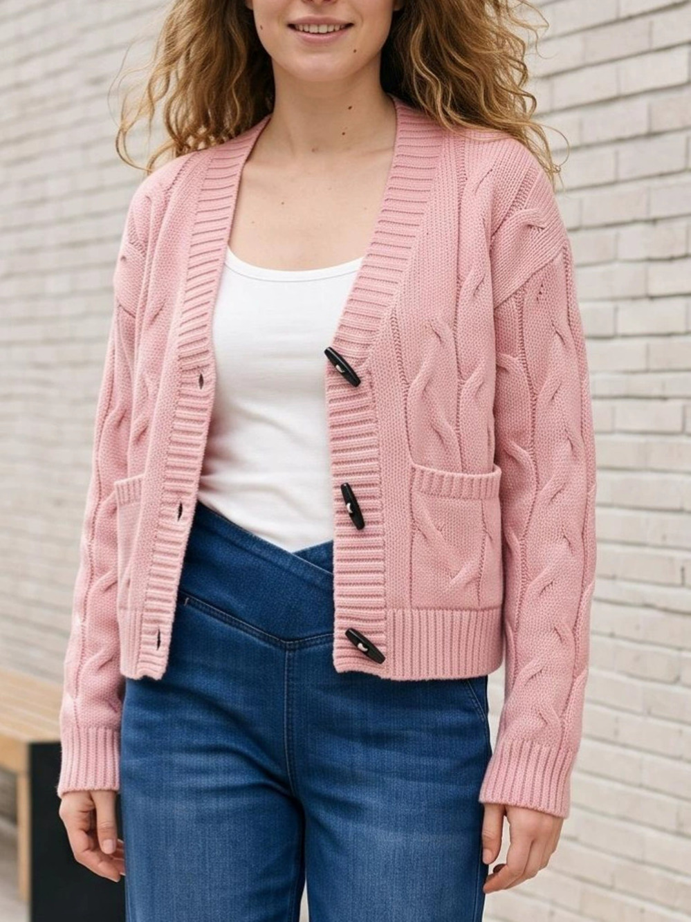 Zara Cable Knit Cardigan Short Button Front Loose Cozy Fall Winter Sweater